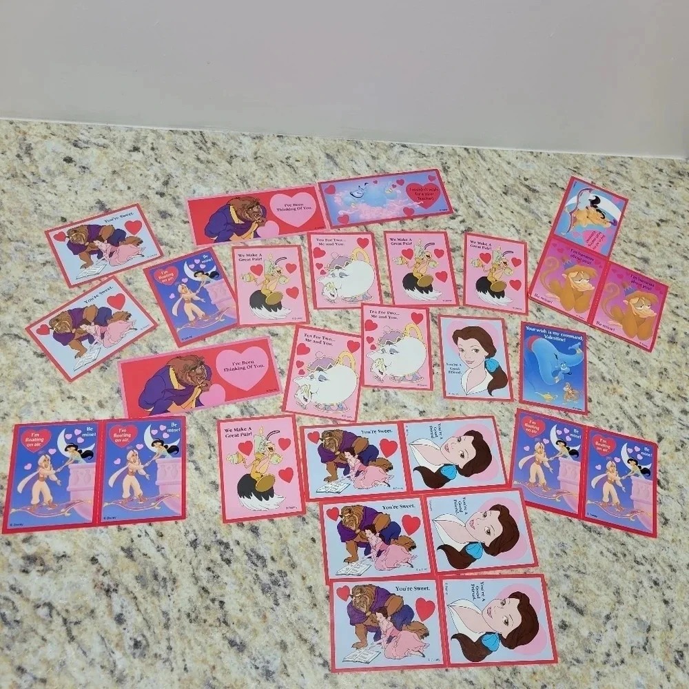 🌴3/$15🌴 Vintage Disney Beauty & the Beast and Aladdin Valentines Day Card Kid